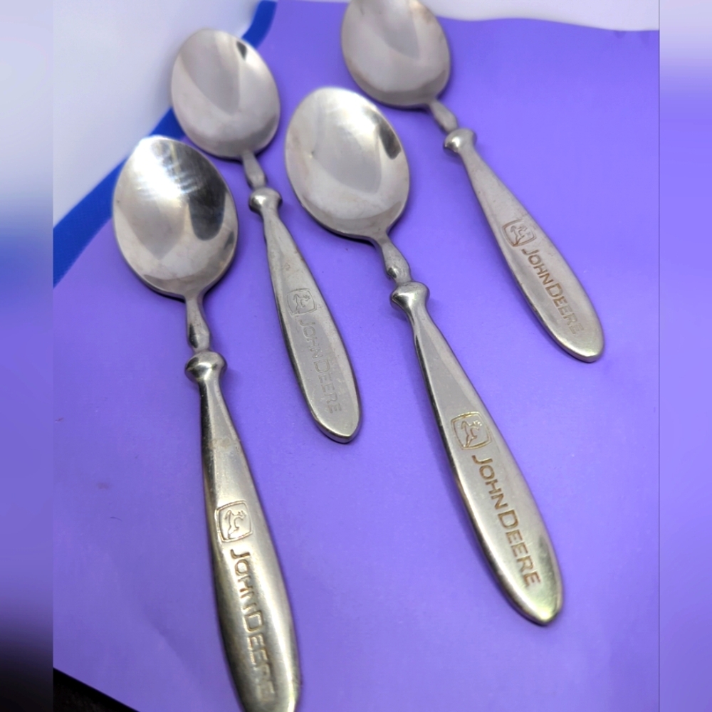 JOHN DEERE 4 pc Engraved Stainless Oval Soup Spoons Flatware Kitchen Utensils